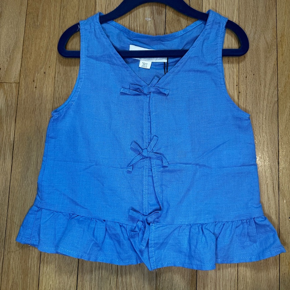Zara Girls 6-7 Blue Sleeveless Tie-Front Ruffle Tank NWT